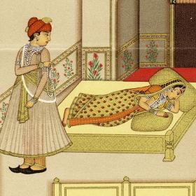 Индия, сцены из жизни семьи, антикварная литография