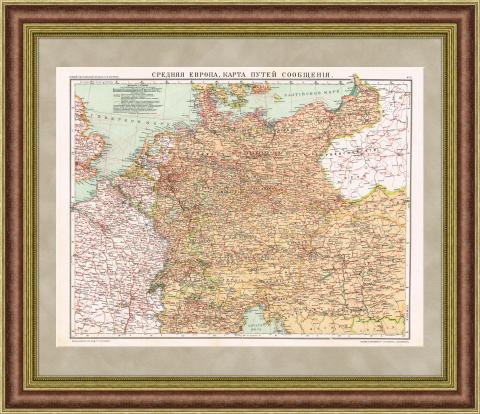 Железные дороги Центральной Европы: Германия, Швейцария, Австро-Венгрия, старинная карта