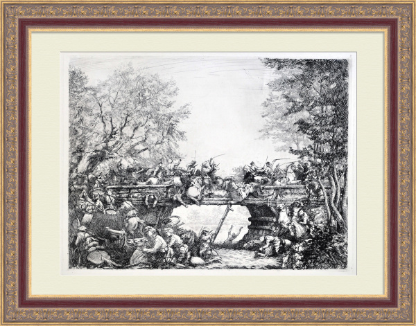 Первая конная армия. Бой на мосту, Гражданская война. Авторская гравюра