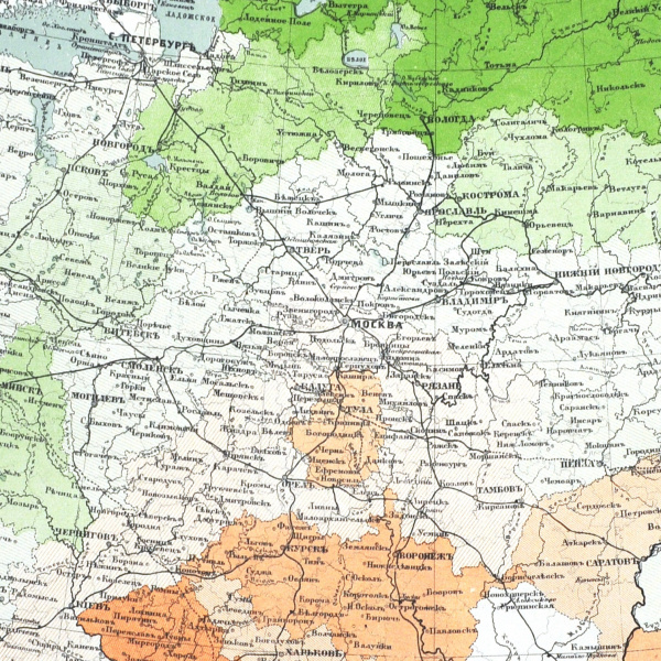 площадь лесов по губерниям, относительно численности населения. старинная карта