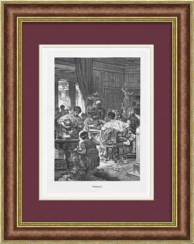 Пир в Древнем Риме. Старинная ксилография  Пир в Древнем Риме. Старинная ксилография