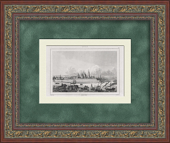 Тверь - город на Волге. Старинная гравюра 19 века