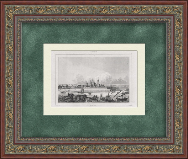 Тверь - город на Волге. Старинная гравюра 19 века