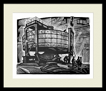 Монтажные работы на Подольском машиностроительном заводе. Производство оборудования для АЭС.  Редкая, авторская линогравюра