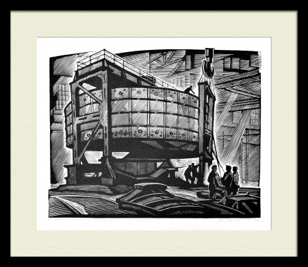 Монтажные работы на Подольском машиностроительном заводе. Производство оборудования для АЭС.  Редкая, авторская линогравюра