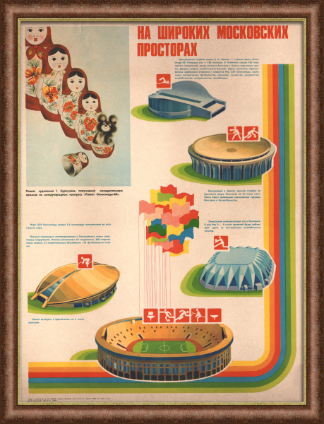 На широких московских просторах: спортивные объекты Олимпиады-80. Редкий, советский плакат