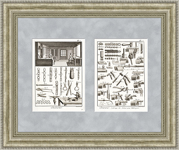 Изготовление цепей. Старинные гравюры в рамах, 18 век