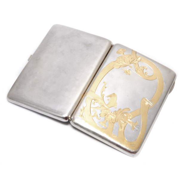 портсигар с цветочным декором, модерн. российская империя, серебро 84 пробы