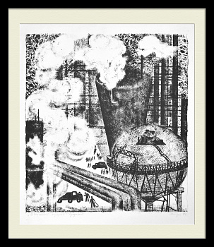 Грозный, обеденный перерыв на нефтеперерабатывающем заводе. Старинная, авторская гравюра