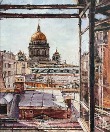 Из мастерской, вид на Исаакиевский собор. Картина Д. Глазкова