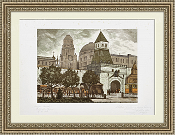 Ильинские ворота, Старая Москва. Раритетная линогравюра Павлова Ильинские ворота, Старая Москва. Раритетная линогравюра Павлова