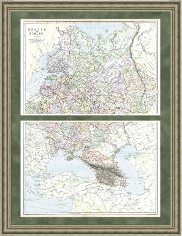 Антикварная карта Европейской России на 2-х листах, 1870- е гг.