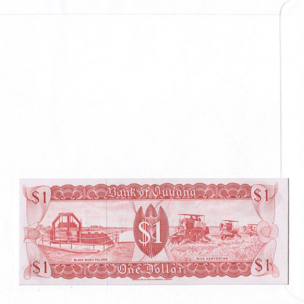 гайана: купюра, конверт, марки со спец. гашением. коллекционный выпуск