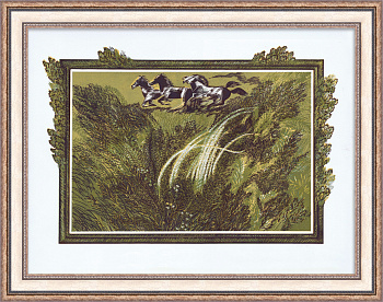 Бегущие лошади. Авторская гравюра