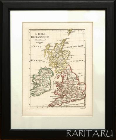 Старинная карта Британских Островов (Ирландия, Англия, Шотландия) от 1816 г., в раме