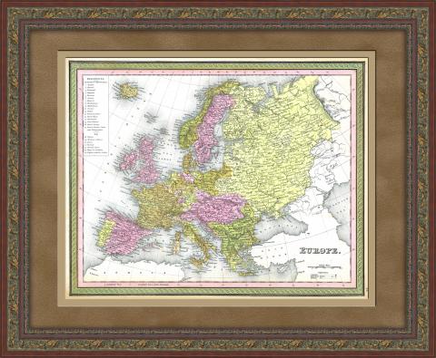 Россия и Европа, антикварная карта, середина 19 века