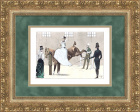 Дама верхом на лошади. Антикварная литография конца 19 века