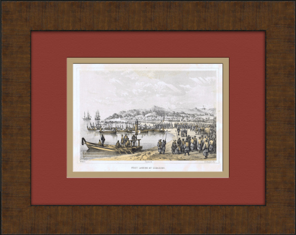 Дипломатия Японии и США: Первая высадка коммодора Перри в Курихаме. Литография