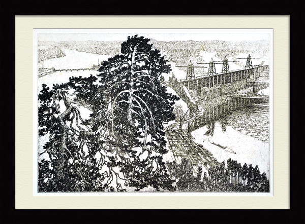 Усть-Ильимская ГЭС, Сибирь. Редкая, авторская гравюра Усть-Ильимская ГЭС, Сибирь. Редкая, авторская гравюра