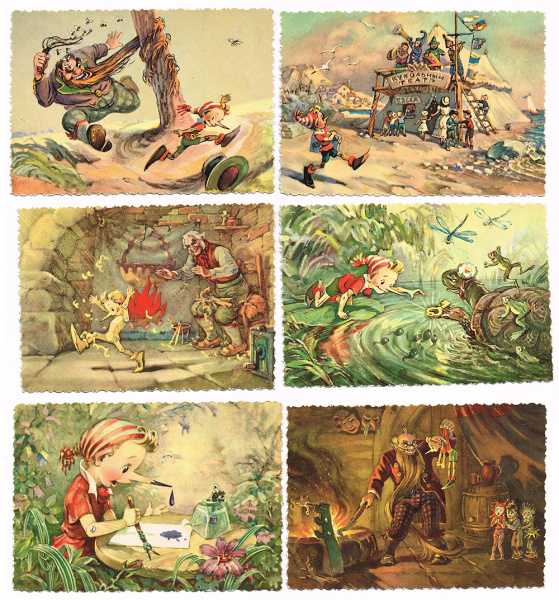 иллюстрации в. владимирского к сказке "золотой ключик", панно в раме, 1957 г.