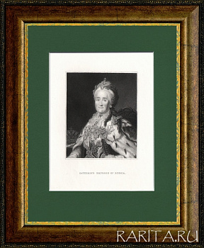 Русская императрица Екатерина Великая, старинная гравюра