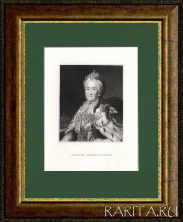 Русская императрица Екатерина Великая, старинная гравюра