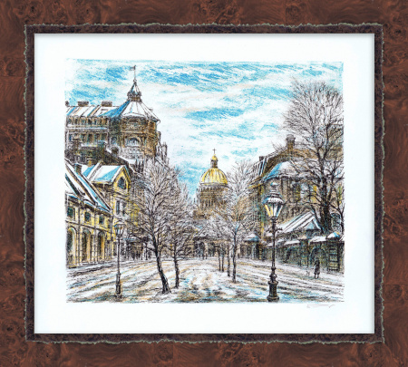 Санкт-Петербург, зима. авторская гравюра