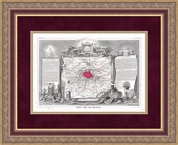 Сена и Уаза, Франция. Уникальная карта 19 века с масонскими символами Сена и Уаза, Франция. Уникальная карта 19 века с масонскими символами