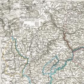 Юго-западная Германия и Швейцария с планами городов. Антикварная карта