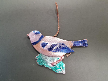 Воробушек красивый, винтажная игрушка СССР из картона