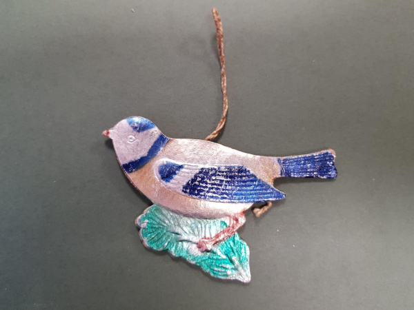 Воробушек красивый, винтажная игрушка СССР из картона