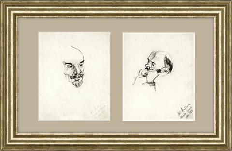 Портреты Ленина, зарисовки с натуры. Цинкография, 1928 г.