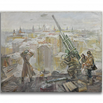 Оборона Москвы. Зенитчики. Советская авторская живопись, 1980 г.