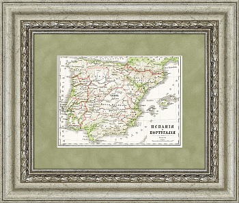 Испания и Португалия. Литографированная карта, 1880-е гг.