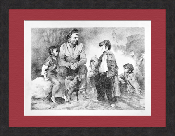 Феликс Дзержинский и беспризорники. Советская автолитография