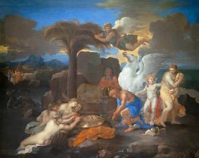 Персей и Андромеда, по картине Себастьяна Бурдона. Раритетная старинная гравюра