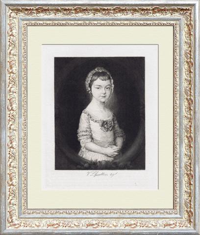 Портрет девочки в овале, антикварная гравюра