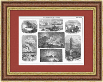 Вулканы. Антикварная литография 1870-х годов