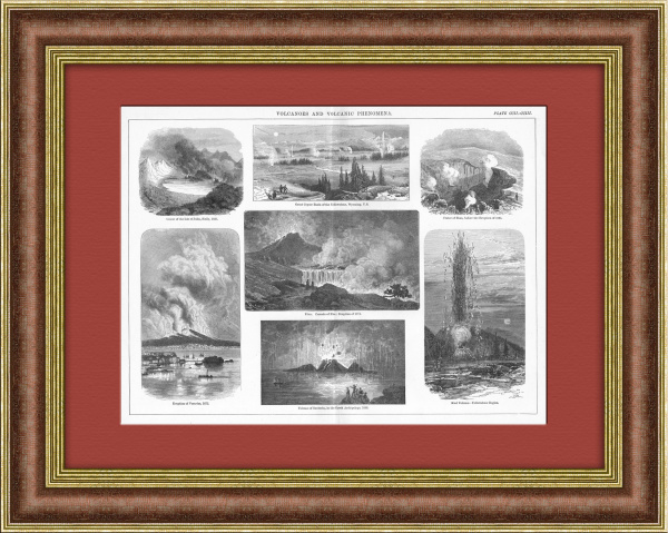 Вулканы. Антикварная литография 1870-х годов
