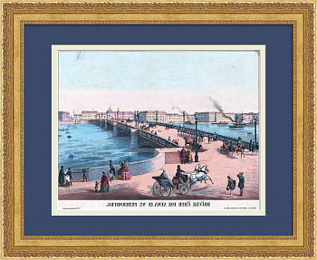 Благовещенский мост в Санкт-Петербурге. Уникальная старинная гравюра Благовещенский мост в Санкт-Петербурге. Уникальная старинная гравюра