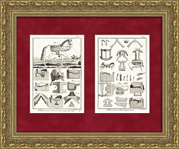 Изделия шорников. Мужские и дамские седла. Гравюры на меди, 1770-е гг. Изделия шорников. Мужские и дамские седла. Гравюры на меди, 1770-е гг.