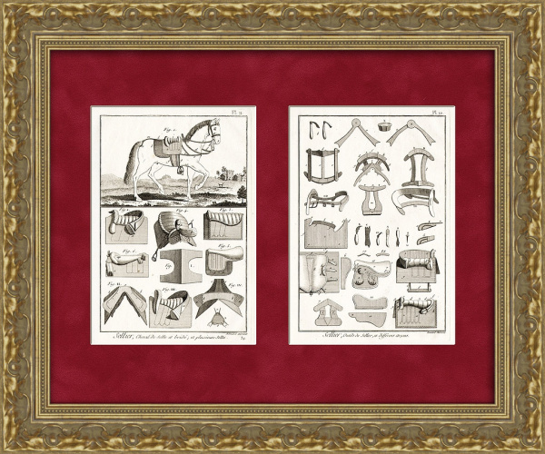 Изделия шорников. Мужские и дамские седла. Гравюры на меди, 1770-е гг. Изделия шорников. Мужские и дамские седла. Гравюры на меди, 1770-е гг.