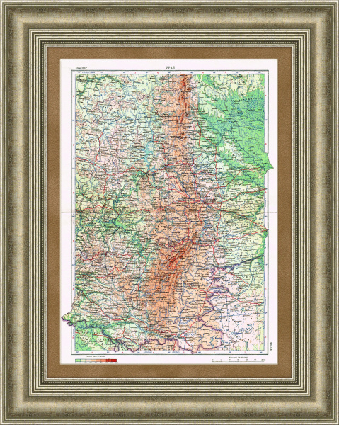 Урал, старинная карта в раме, 1955 г.