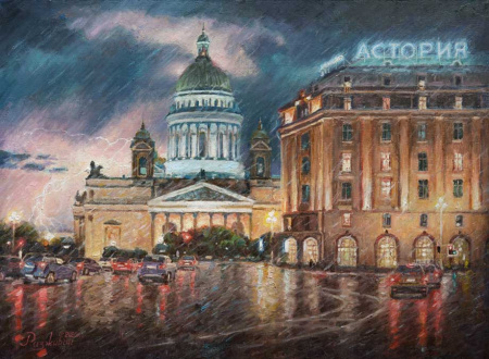 Петербургские грозы. Исаакиевская площадь.  Авторская, современная живопись