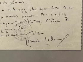 Ромен Роллан, рукописная почтовая открытка с автографом
