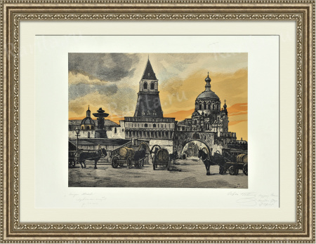 лубянская площадь, раритетная гравюра и. павлова