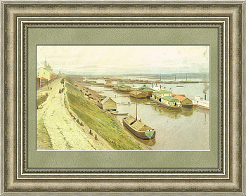 Рыбинск: корабельная пристань, старинная хромолитография