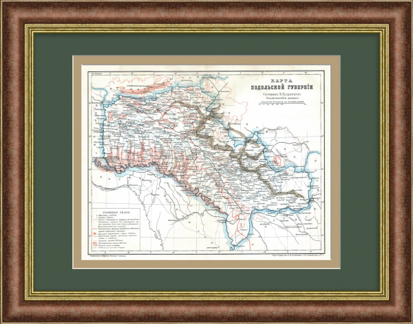 Карта Подольской губернии, полезные ископаемые и леса