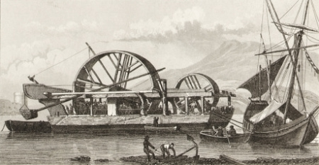 морское дело: корабли в гавани. гравюра на стали