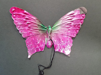 Бабочка большая розовая, винтажная игрушка СССР из картона